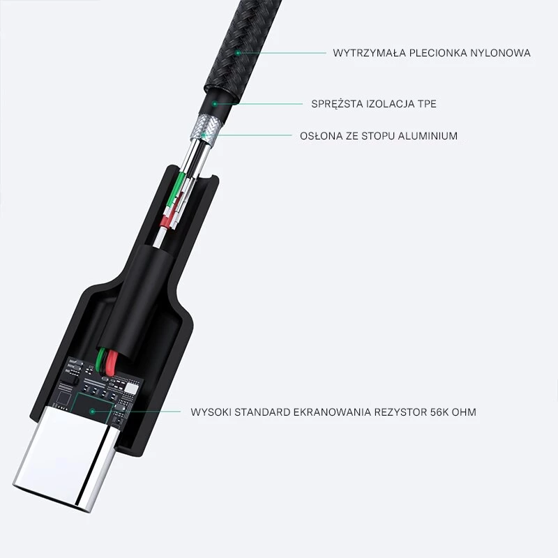 USB-C uz USB-A kabelis Aukey CB-CA2, neilona pinums, ātrā uzlāde 3A, 1 m