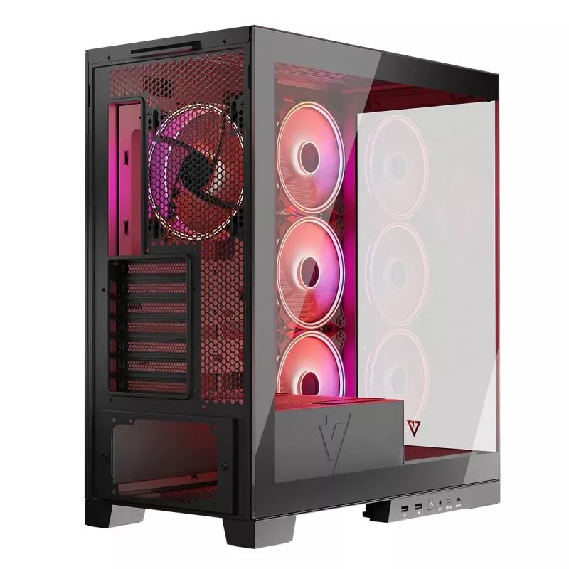 PC korpuss MODECOM Volcano SPACE APEX ARGB Midi Tower, rūdīts stikls, USB-C, atbalsta ATX/microATX/Mini-ITX, GPU līdz 430 mm, CPU dzesētājs līdz 180 mm