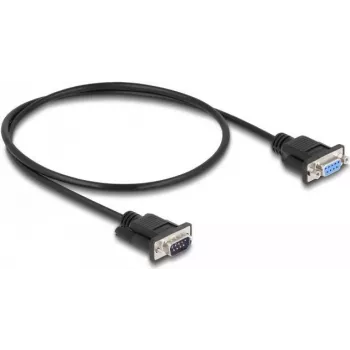 Delock 86886 RS-232 nulles modema kabelis, DB-9 spraudnis uz ligzdu, 0,5 m, melns