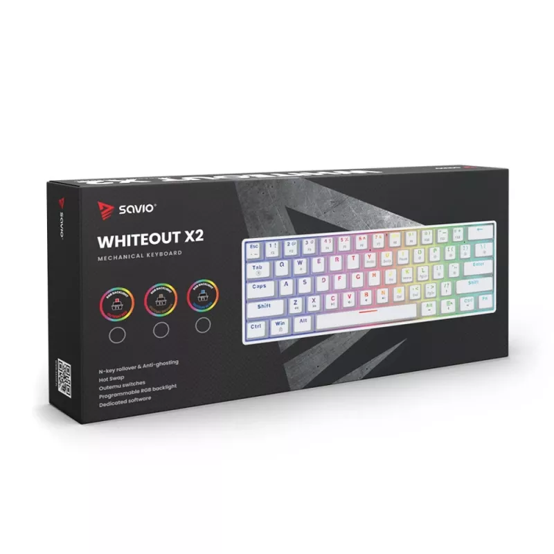 Mehāniskā tastatūra Whiteout X2, Brown Outemu, Hot Swap Savio Savgk-whit