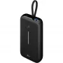 Powerbank 20.000 mAh, integrēts USB-C kabelis 13 cm, 30 W (melns, 20 Ah, 1x USB-A, 2x USB-C, PD, QC)