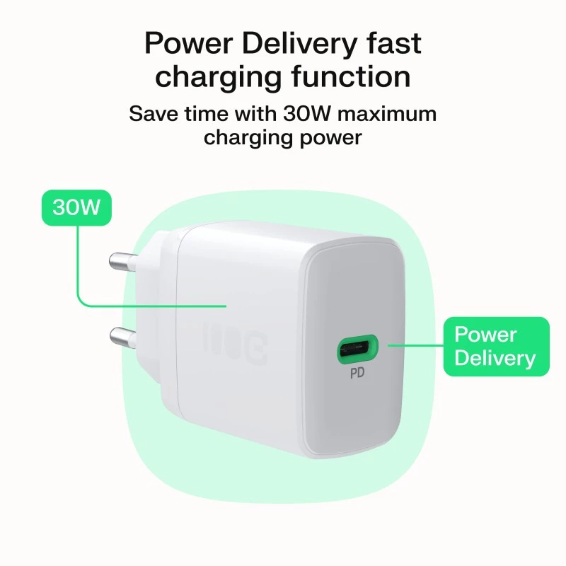 Strāvas adapteris zaļa Cell PowerSource Solo30 30W balts — USB-C lādētājs, 30W jauda