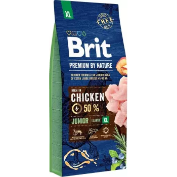 Sausā suņu barība Brit Premium by Nature Junior XL 15 kg — vista, 31% olbaltumvielu, 16% tauku, lielām šķirnēm (40–60 kg)