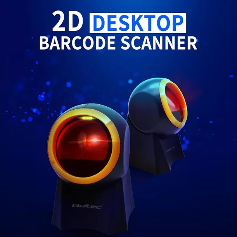 Vadu galda svītrkodu skeneris QOLTEC 50857 — 1D/2D, USB, ABS korpuss, melns, 1,75 m kabelis