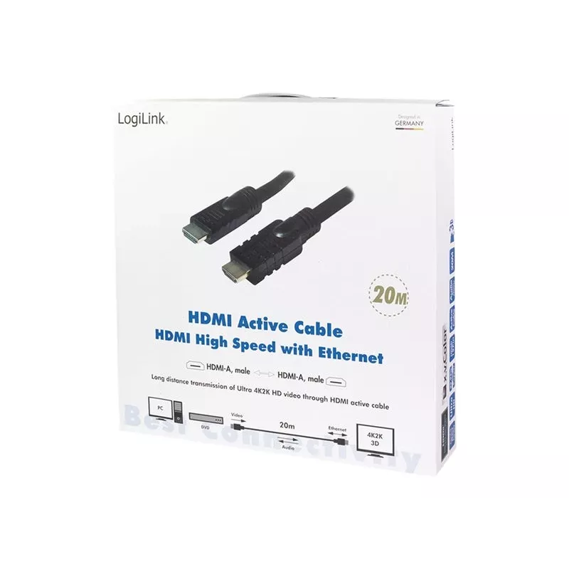 LogiLink CHA0020 HDMI kabelis 20 m HDMI Type A (Standard) Melns