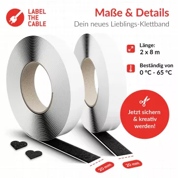 Āķa-cilpas kabeļu lente Label the kabelis LTC Klettrolle Easy Tape Strap 8 m × 20 mm, melna