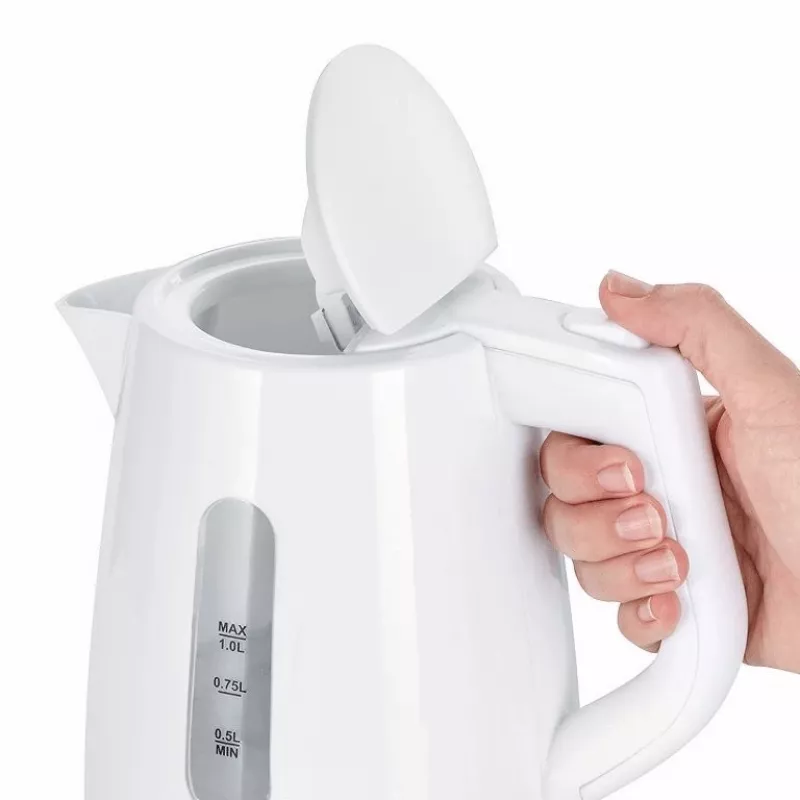Elektriskā tējkanna SEVERIN 1 L 2200 W balta — bezvada, 360° pamatne, slēpts sildelements