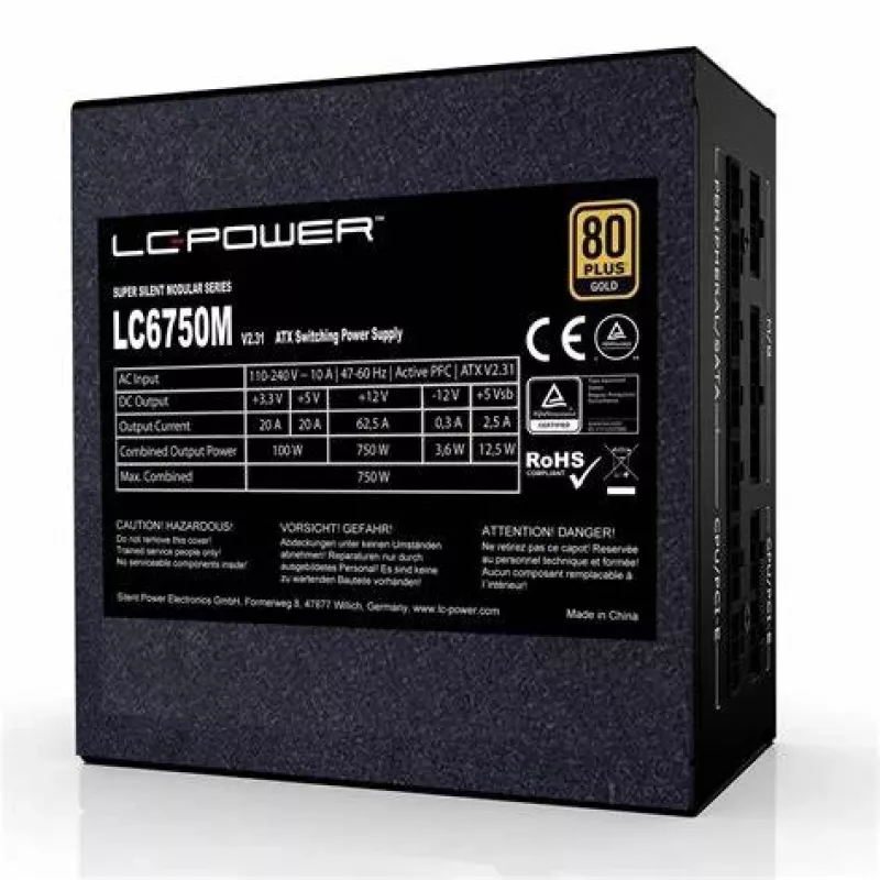 LC-Power Super Silent LC6750M V3.0 750W 80Plus Gold 135mm-Lue mazumtirdzniecībā - datora/servera barošanas bloks - ATX