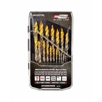 Urbju komplekts AWTools M2 HSS-TiN 19 gab. 1,5–10 mm metālam