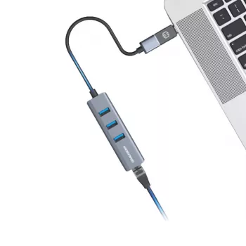 GRAUGEAR USB centrmezgls G-HUB31L-A — USB 3.2 Gen 1 Type-A resursdators, 3x USB 3.2 Gen 1 Type-A pieslēgvietas + RJ-45, 5000 Mbit/s