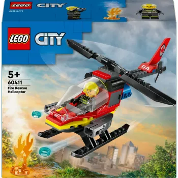 LEGO City Ugunsdzēsēju helikopters 60411 konstruktors, 85 detaļas, rotējoši lāpstiņas, 1 minifigūra, vecums 5+ (220×90×60 mm)