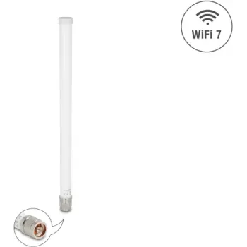 Vivvirziena āra WiFi 7 antena DELOCK 81455 N-tipa 4.5–6.6 dBi 32 cm vertikālā polarizācija balta