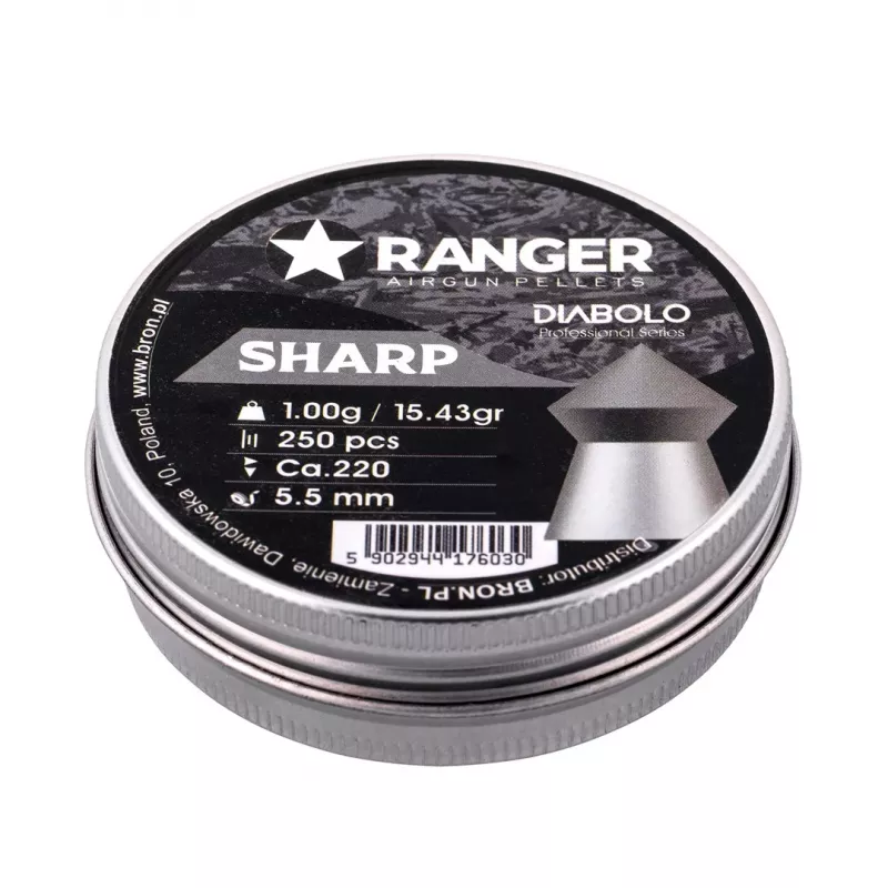 Gun pellets RANGER PRORO 5.5 mm, diabolo forma, sudraba, 250 gab., alumīnija dozators