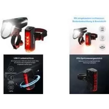 Divriteņu gaismekļu komplekts FISCHER FAHRRAD PLUS 110 TWIN STOP LED melns, priekšējais un aizmugurējais lukturis, LED