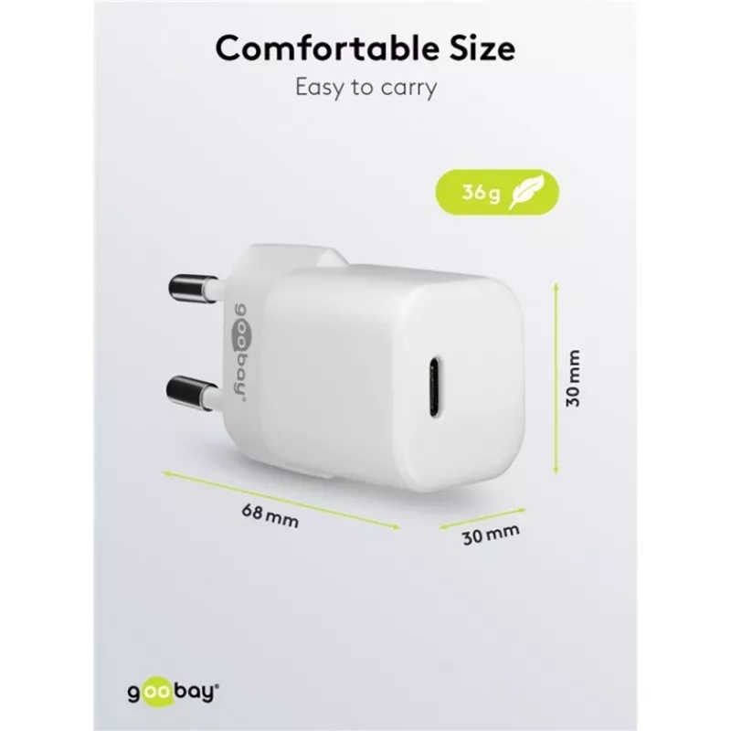 Goobay Universāls melns AC ātrās uzlādes iekštelpu lādētājs 65403 USB Type-C 110-240V
