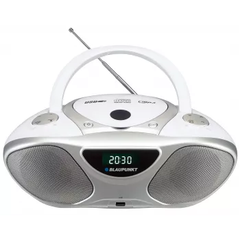 CD ierakstītājs BLAUPUNKT BB14WH — CD ierakstītājs ar MP3 atskaņošanu, USB, LCD, pulkstenis, 2x1 W skaļruņi, sudraba/baltā krāsā