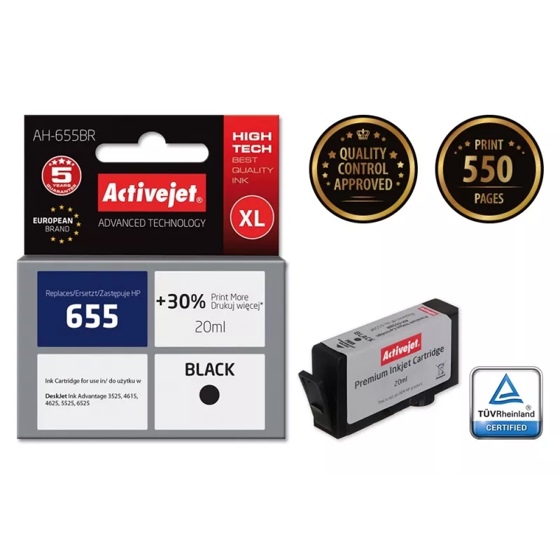 Activejet AH-655BR tinte (aizstāj HP 655 CZ109AE; Premium; 20 ml; melna)