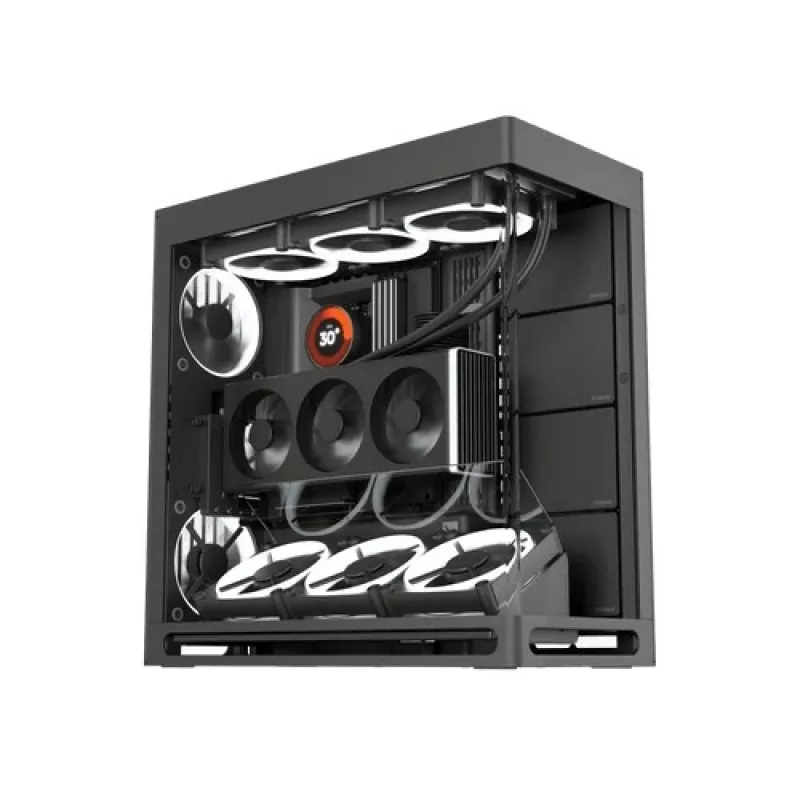 HAVN HS 420 VGPU datora korpuss, Midi-tower, E-ATX, rūdīts stikls, PCIe 5.0 pacēlājkabelis - melns