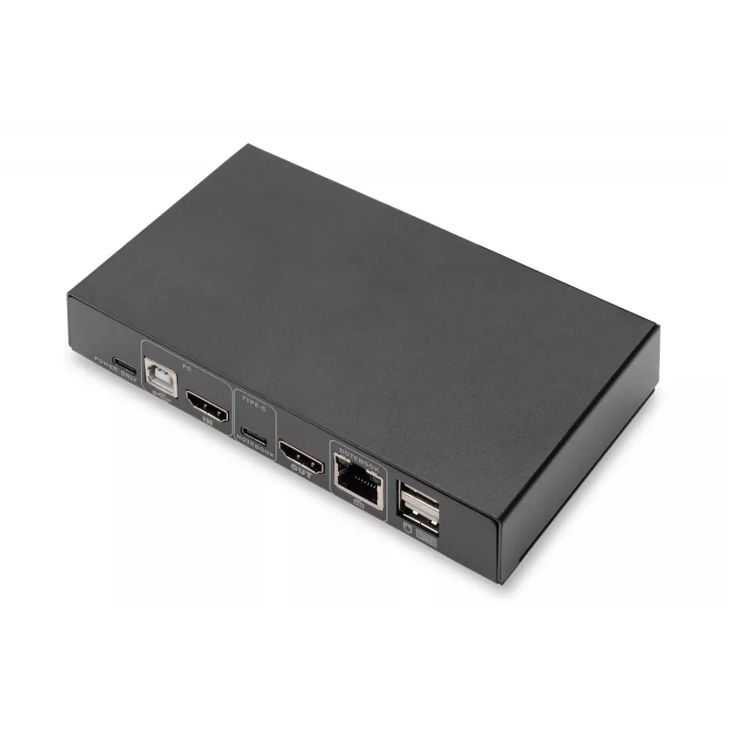 DIGITUS DS-12901 - KVM-/Audio-/USB slēdzis - 4K 30 Hz, USB-C/USB/HDMI ieeja, HDMI izeja, tīkls