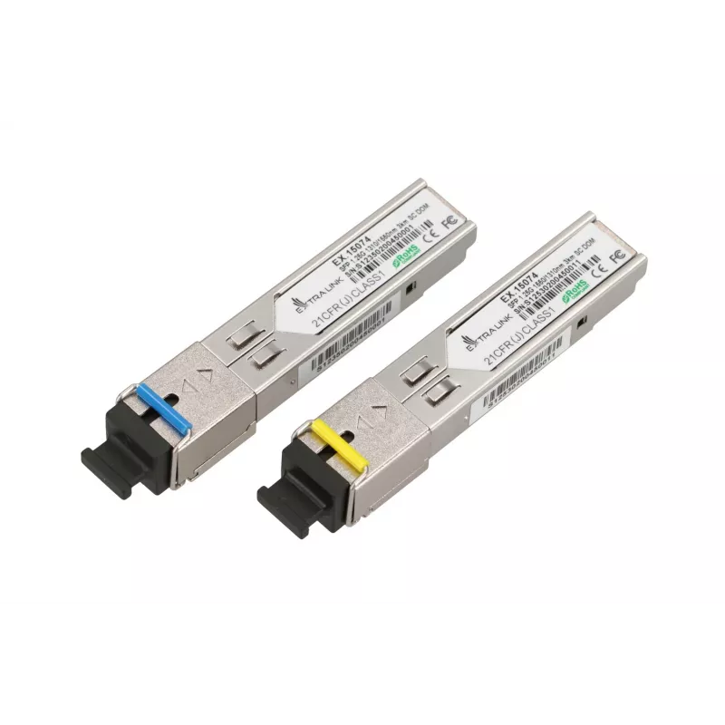 Extralink SFP 1.25G WDM moduļu pāris 1310/1550nm vienmoda 3km SC DOM priekš HP/Aruba