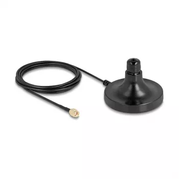 Antenas magnētiskā pamatne DELOCK ULA100 — 1×N ligzda uz 1×RP‑SMA spraudnis, 3 m kabelis, āra lietošanai, melna