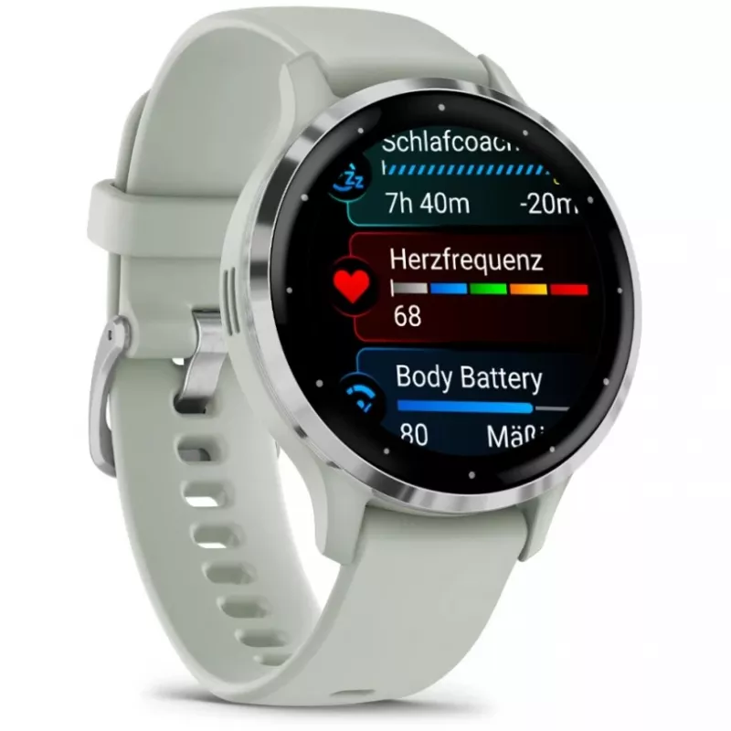 Garmin Venu 3S 3,05 cm (1.2) AMOLED 41 mm digitāls 390 x 390 pikseļi skārienjūtīgs pelēks, sudrabs Wi-Fi GPS (satelīts)