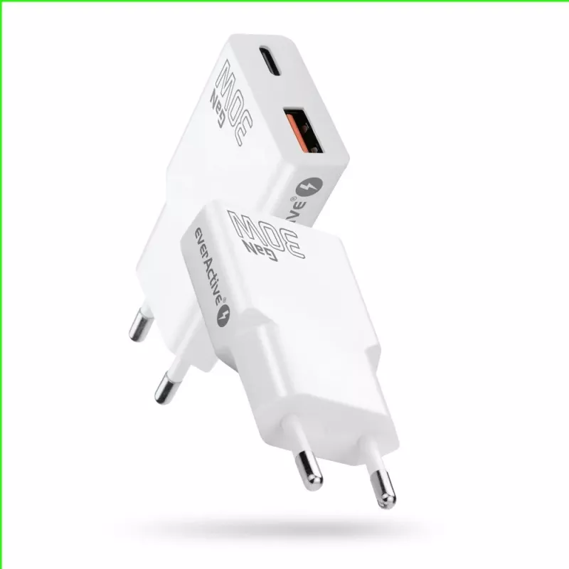 Universāls USB sienas lādētājs everActive SC-380Q Super plāns QC 3.0 — Quick Charge 3.0, kompakts dizains