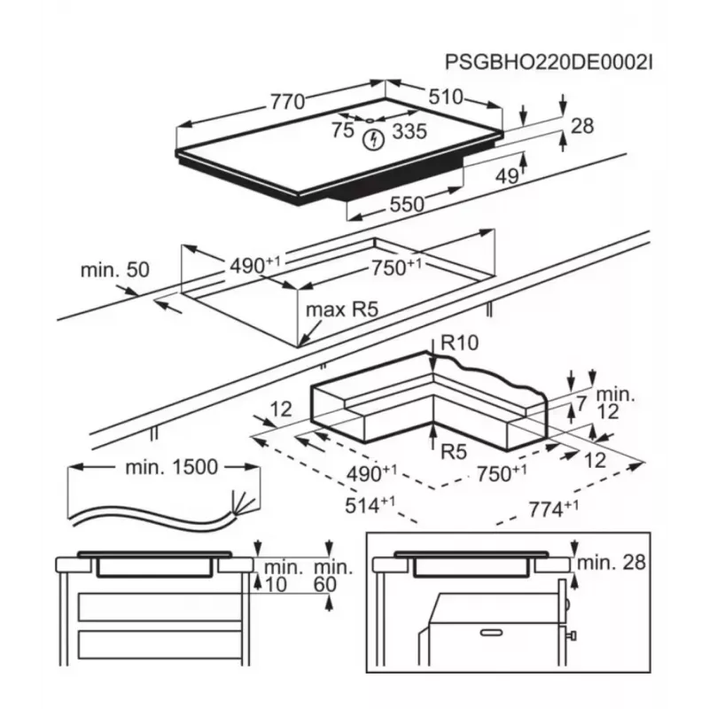 Iebūvējamā indukcijas plīts virsma Electrolux EIS87453IZ — 77 cm, 4 zonas (210/210/145/240 mm), stikla skārienvadība, bērnu drošības slēdzene