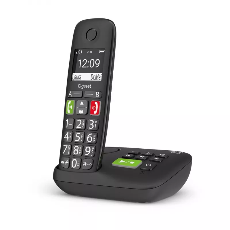 Gigaset E290A Analog/DECT tālrunis ar zvanītāja ID, melns