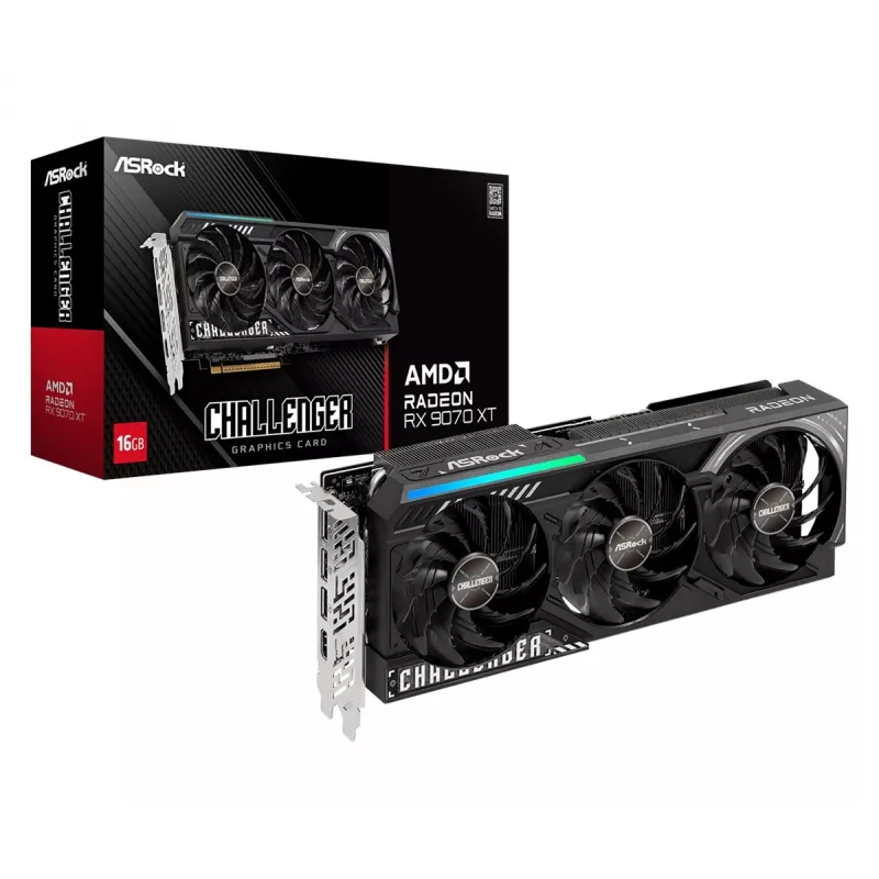Grafikas karte ASRock Challenger Radeon RX 9070 XT — 16 GB GDDR6, 256 bitu, PCIe 5.0, 3 ventilatoru aktīvā dzesēšana