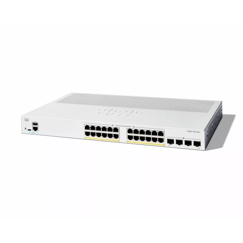 Cisco Catalyst 1300-24P-4G pārvaldāmais slēdzis, 24 porti GE, PoE, 4x1GE SFP, ierobežota mūža aizsardzība (C1300-24P-4G)