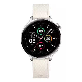 Viedpulkstenis ONEPLUS OnePlus Watch 3 43mm, 1.32 collas AMOLED 466×466, titāna/sudraba korpuss, balta gumijas siksniņa, GPS, Wi‑Fi