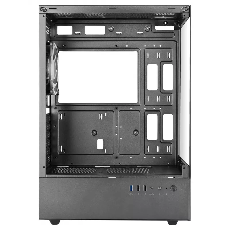 PC korpuss TACENS Mars Gaming MC-XO Midi Tower Melns — ATX/Micro-ATX/Mini-ITX, barošanas bloks apakšā, 1×120 mm aizmugurējais ventilators, atbalsta līdz 328 mm GPU