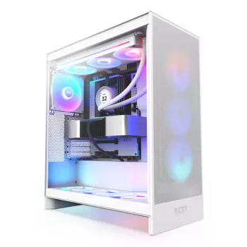 PC Case NZXT H7 Flow RGB Midi Tower balta — Tempered Glass, EATX, Front 3×120mm, USB-C