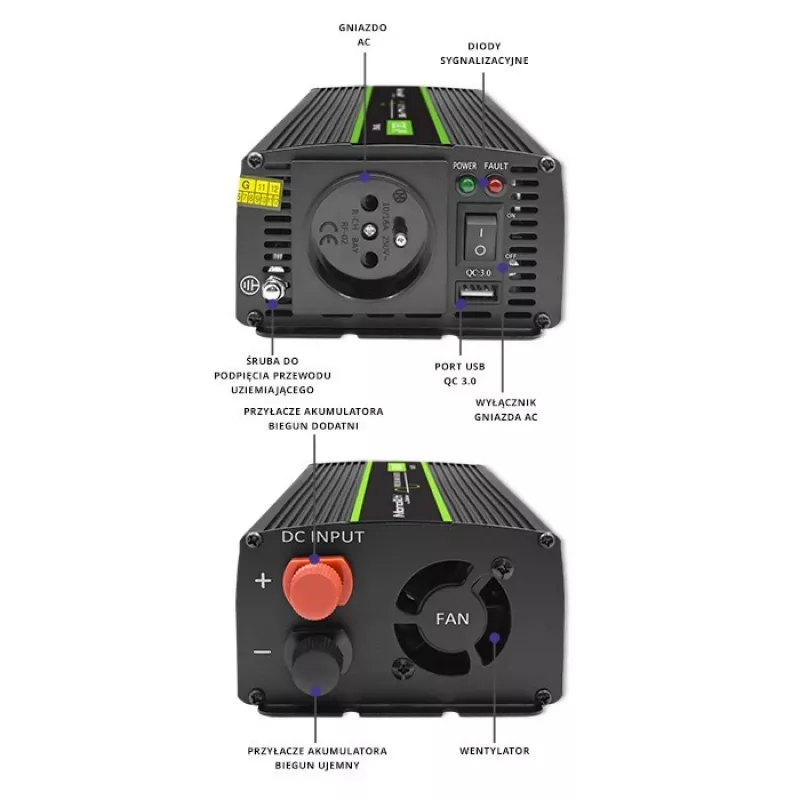 Auto invertors Qoltec Monolith 1200 W Melns 24 V