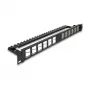 DELOCK 19 collu Keystone ielāpu panelis 24-portu leņķveida ar stiepes samazināšanu, 1U, melns, 482.6×125.5×44.2 mm