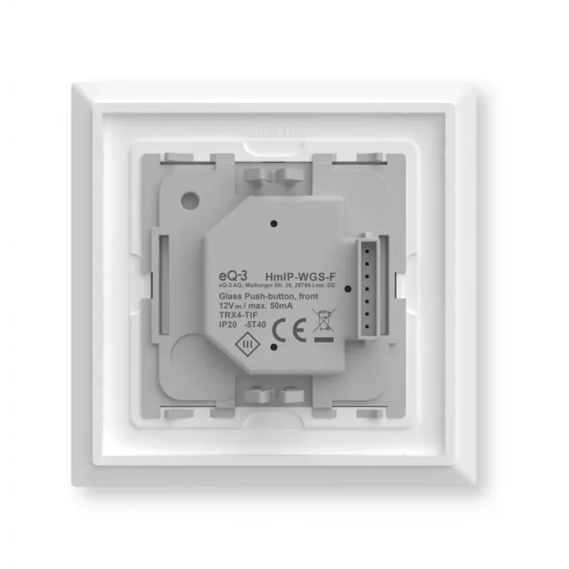 Smart glass push-button HomeMatic Homematic IP Glass push-button, 230 V, 868 MHz, balta, 54.5×54.5×29 mm