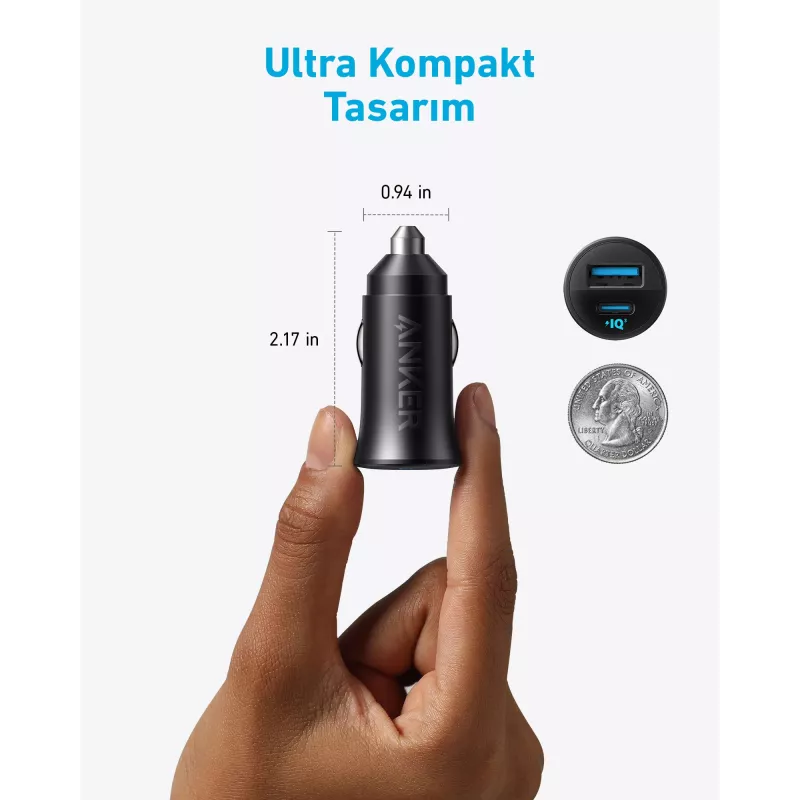 Anker auto lādētājs 30 W, 2 pieslēgvietas, melns, ātrā uzlāde