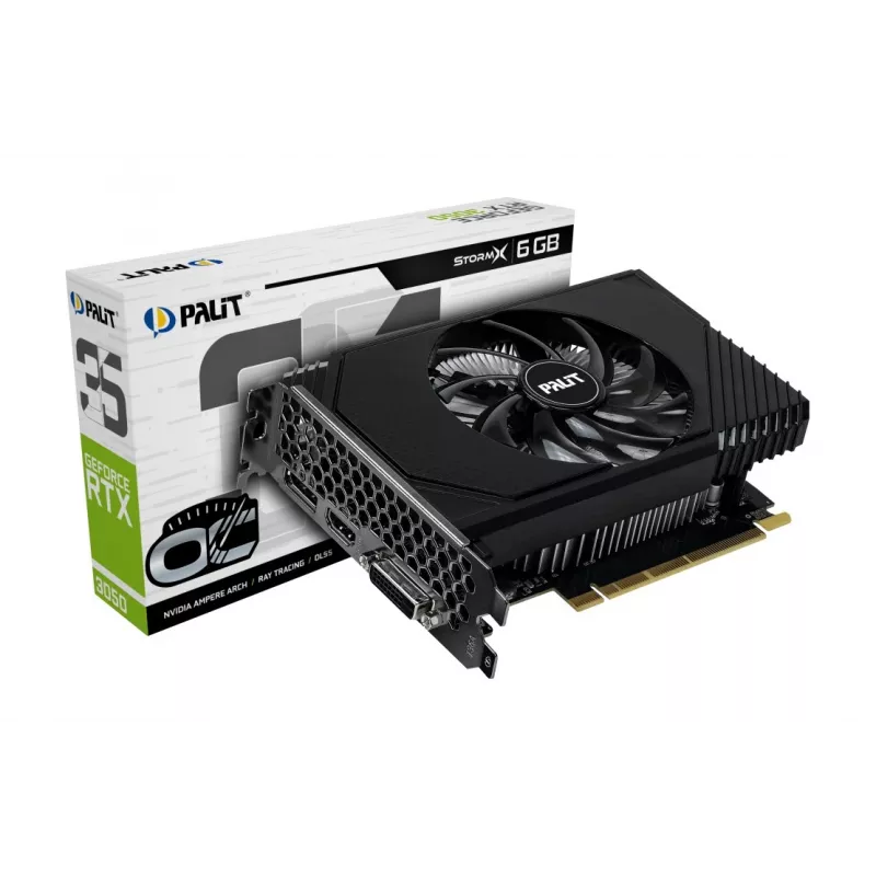 Grafikas karte PALIT GeForce RTX 3050 StormX OC — 6 GB GDDR6, 96-bit, PCIe 4.0, aktīvā dzesēšana