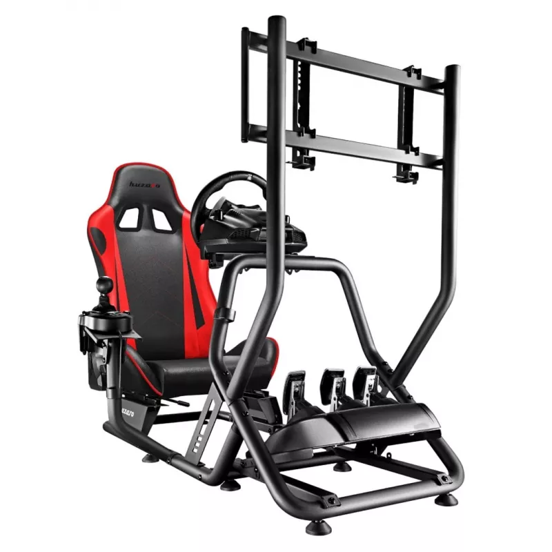 Sacīkšu kokpits huzaro Speed 6.0 ar regulējamu sēdekli, tērauda rāmi, 30°–90° leņķi, iztur līdz 120 kg, sarkans, 1080×1360×560 mm