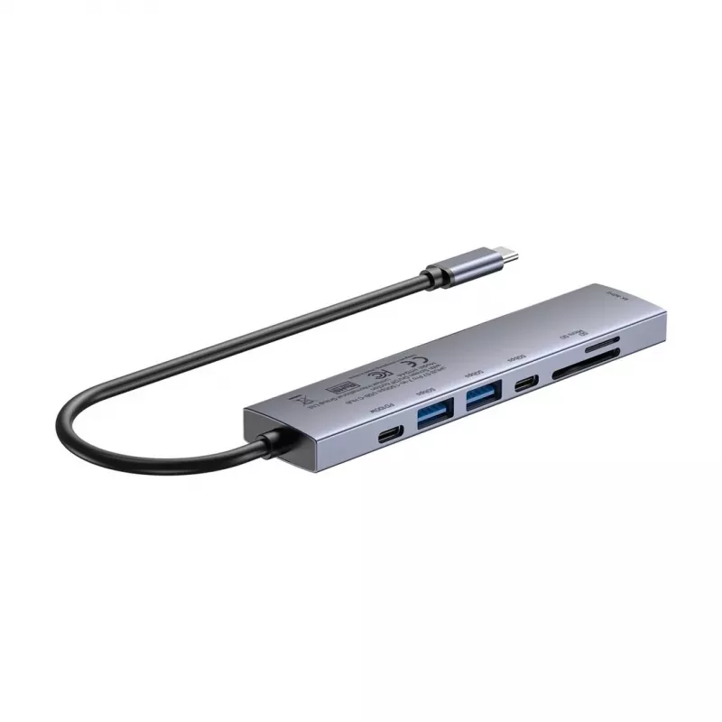 USB-C centrmezgls Unitek H1124AGY01 ar 100W PD, HDMI 2.0, 2x USB‑A, 2x USB‑C, SD/microSD lasītāju — alumīnija