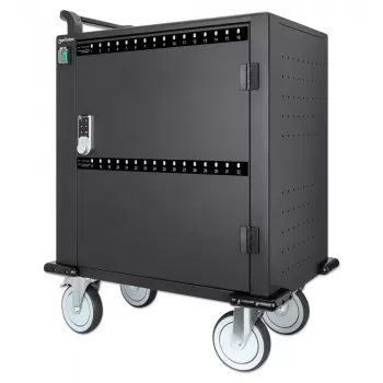 Manhattan uzlādes ratiņi 32 nodalījumiem, iPad līdz 13 collām, MacBook Air līdz 13 collām un Chromebook līdz 14 collām, izmantojot USB-C, arī citiem planšetdatoriem/viedtālruņiem (ar ierīces USB-C kabeli), nodalījumi 330x22x235 mm, ierīču uzlādes kabeļi n