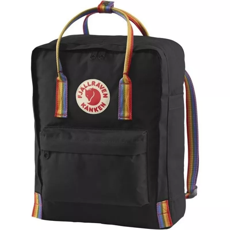 Mugursoma Fjällräven Kånken Rainbow — Vinylon, 380×270×130 mm, Melna/Daudzkrāsaina