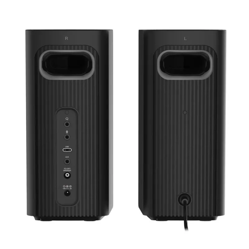 CREATIVE T60 2.0 kompakti Hi-Fi galda skaļruņi ar skaidru dialogu un apkārtējo skaņu, izmantojot Sound Blaster SmartComms komplektu, USB-C audio, mikrofona un austiņu portiem B