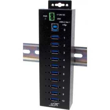 USB centrmezgls Exsys EX-1580SHMVS 10-portu pārvaldāms ar USB kabeli un DIN sliedes komplektu