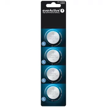 Pogas litija baterija everActive CR3032, 3V, 580 mAh, poga/monēta, 4 gab. iepakojumā