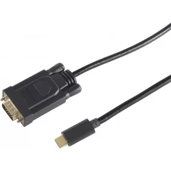 Video kabeļa adapteris S/CONN 10-59045 3 m USB Type-C VGA (D-Sub) melns
