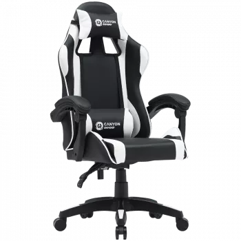 Spēļu krēsls CANYON Core SGCH2 — melns/baltss, ergonomisks dizains, regulējams augstums