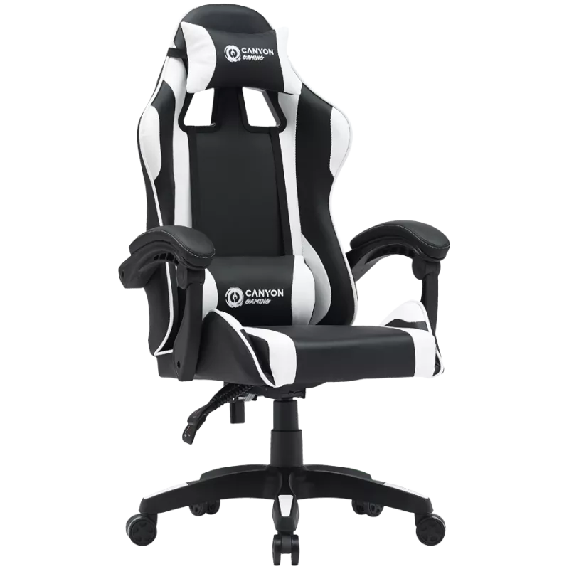 Spēļu krēsls CANYON Core SGCH2 — melns/baltss, ergonomisks dizains, regulējams augstums