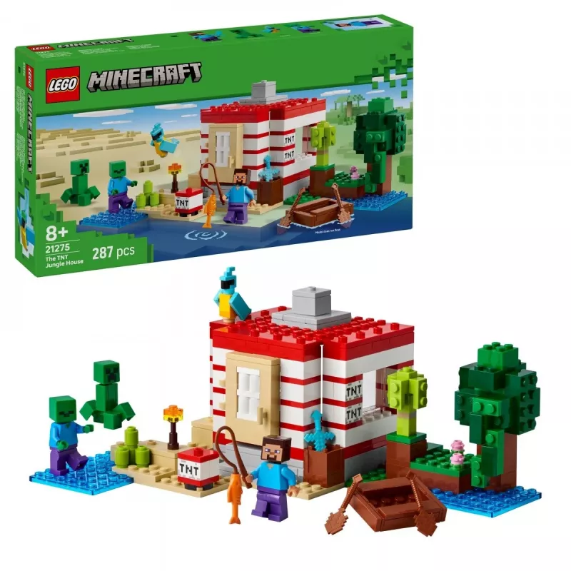 LEGO Minecraft komplekts 21275 TNT džungļu māja, 287 elementi, 2 minifigūras, vecumam 8+